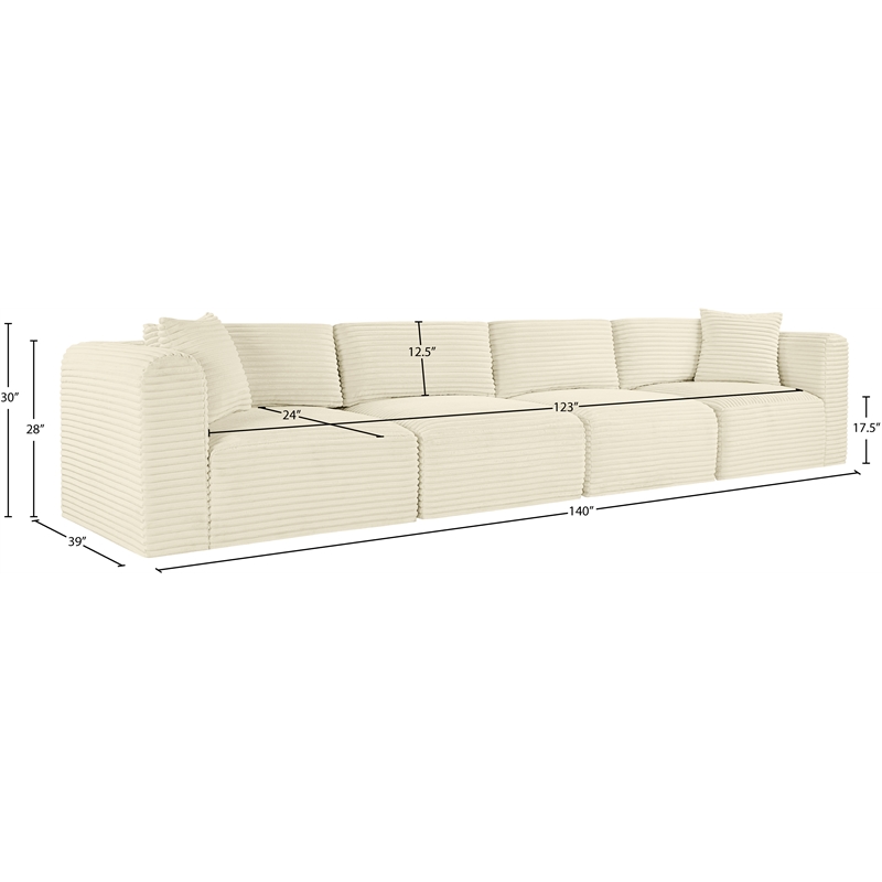 Meridian Furniture 4-Piece Cream Corduroy Performance Fabric Modular Sofa