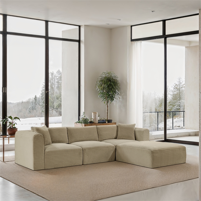 Meridian Furniture 4-Piece Cream Corduroy Performance Fabric Modular Sectional
