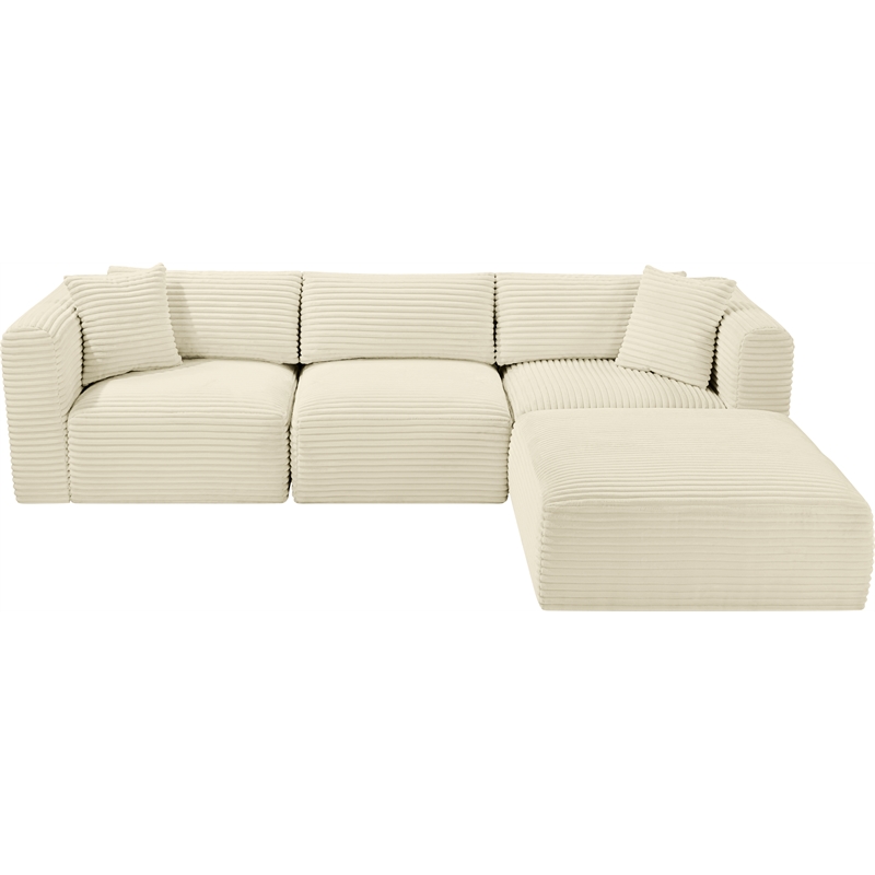 Meridian Furniture 4-Piece Cream Corduroy Performance Fabric Modular Sectional