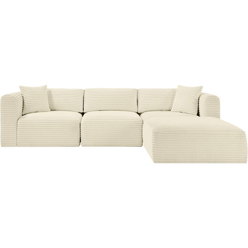 Meridian Furniture 4-Piece Cream Corduroy Performance Fabric Modular Sectional