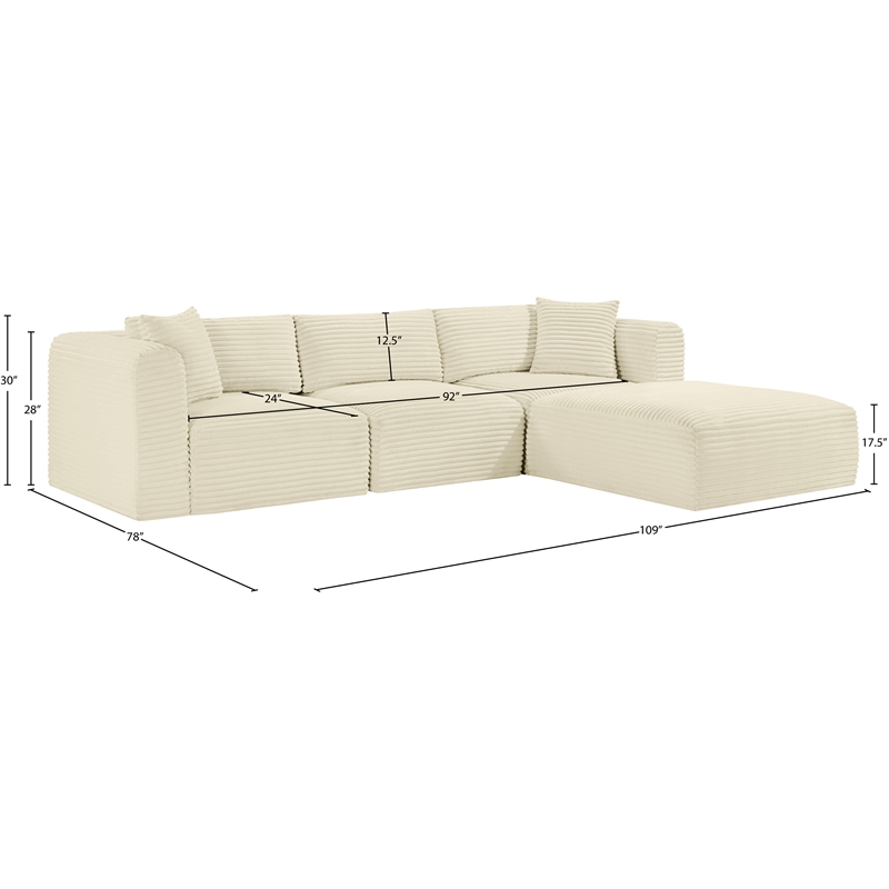 Meridian Furniture 4-Piece Cream Corduroy Performance Fabric Modular Sectional