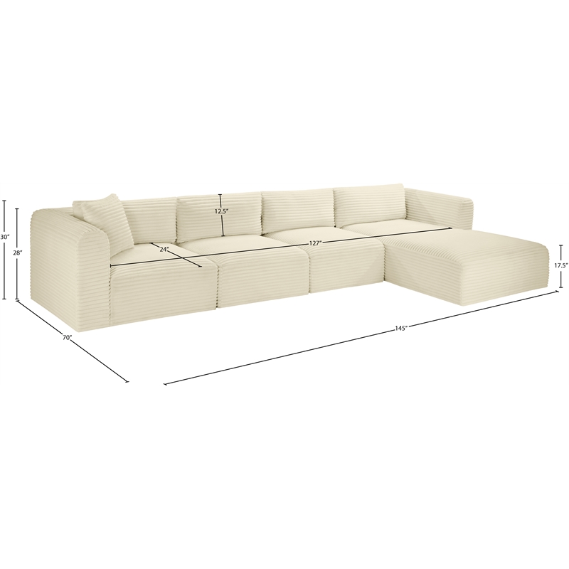 Meridian Furniture 4-Piece Cream Corduroy Performance Fabric Modular Sectional