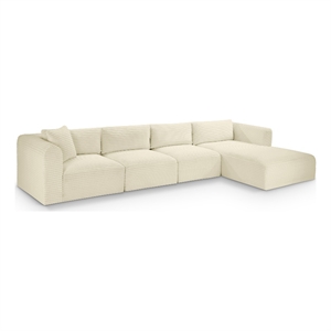 Meridian Furniture 4-Piece Cream Corduroy Performance Fabric Modular Sectional