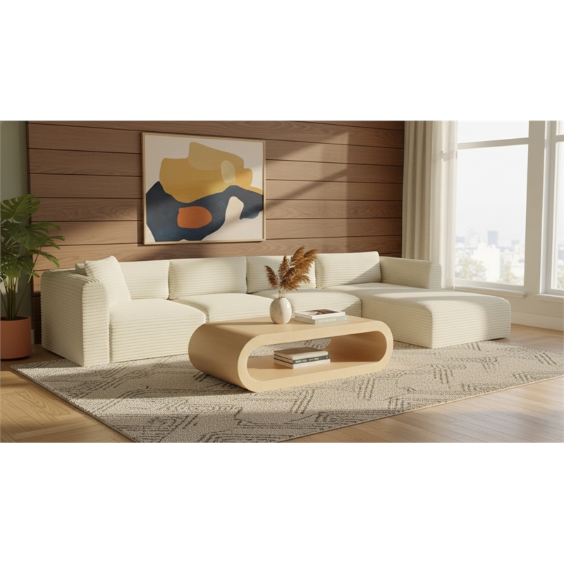 Meridian Furniture 4-Piece Cream Corduroy Performance Fabric Modular Sectional