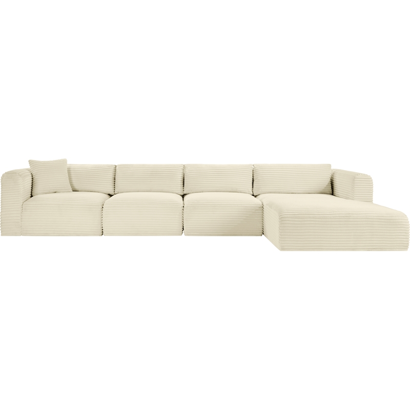 Meridian Furniture 4-Piece Cream Corduroy Performance Fabric Modular Sectional