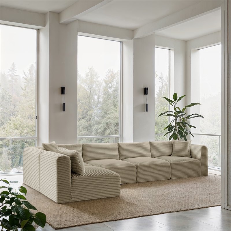 Meridian Furniture 5-Piece Cream Corduroy Performance Fabric Modular Sectional