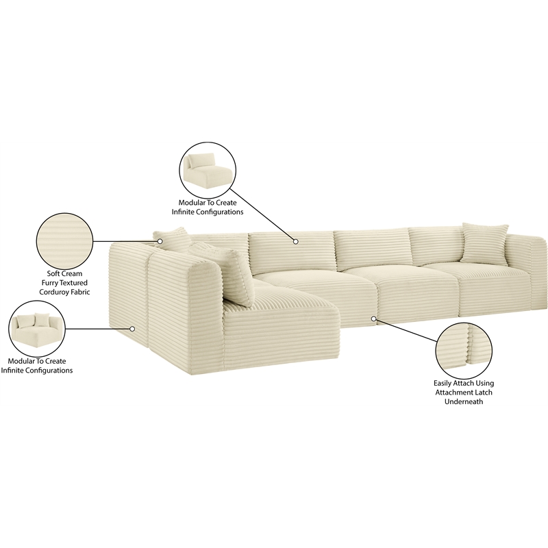 Meridian Furniture 5-Piece Cream Corduroy Performance Fabric Modular Sectional