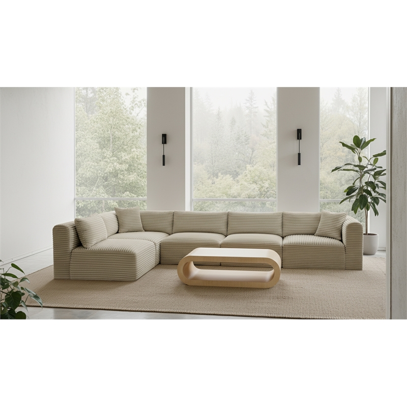 Meridian Furniture 5-Piece Cream Corduroy Performance Fabric Modular Sectional