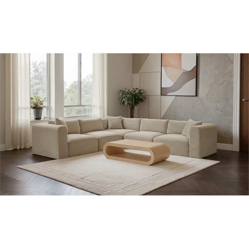 Meridian Furniture 5-Piece Cream Corduroy Performance Fabric Modular Sectional