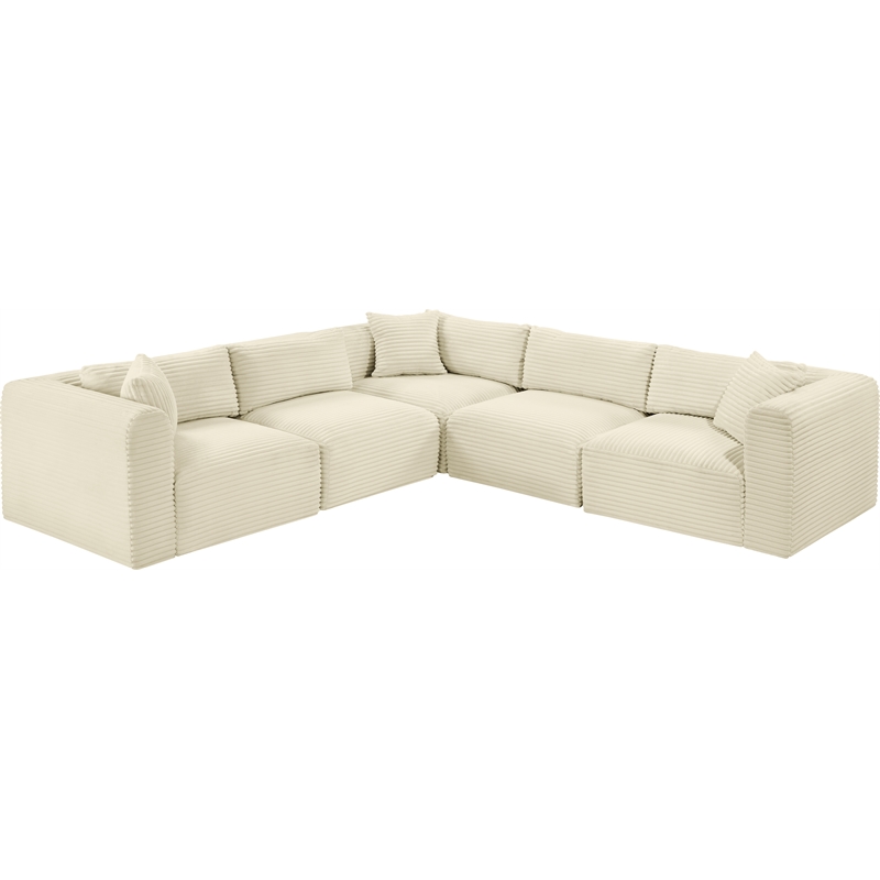 Meridian Furniture 5-Piece Cream Corduroy Performance Fabric Modular Sectional