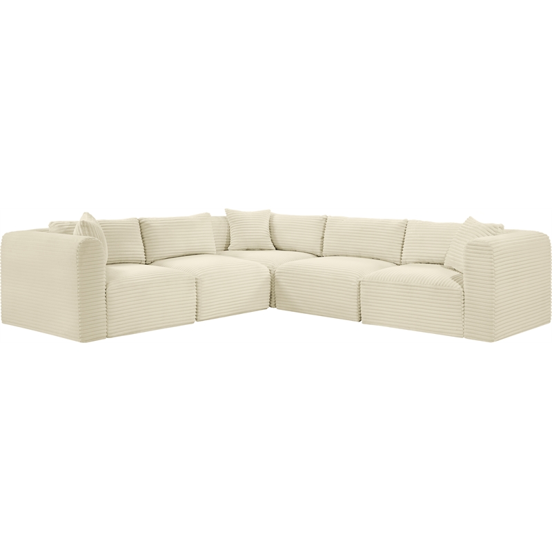 Meridian Furniture 5-Piece Cream Corduroy Performance Fabric Modular Sectional