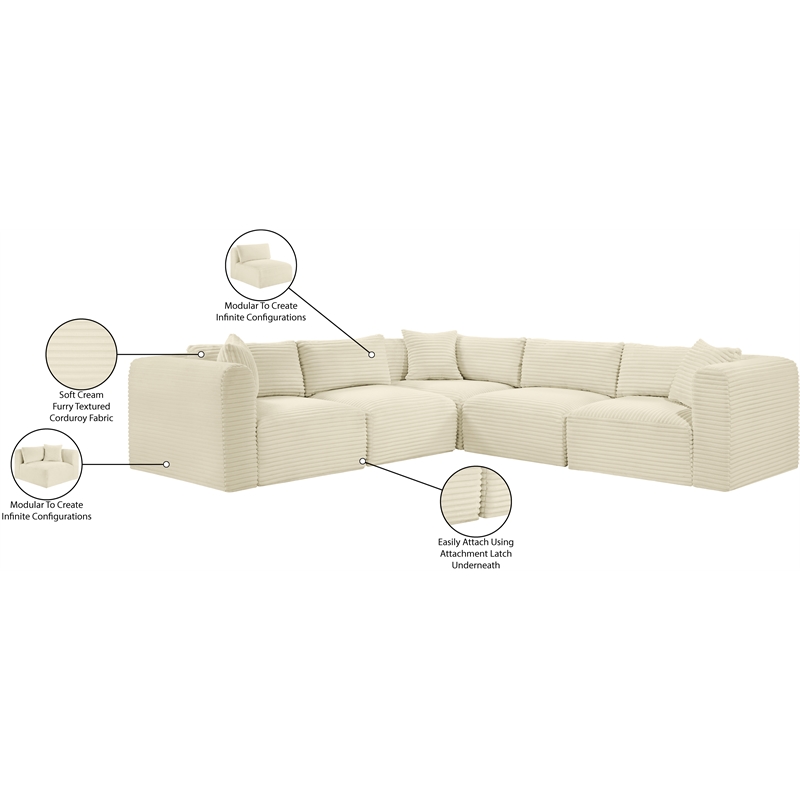Meridian Furniture 5-Piece Cream Corduroy Performance Fabric Modular Sectional