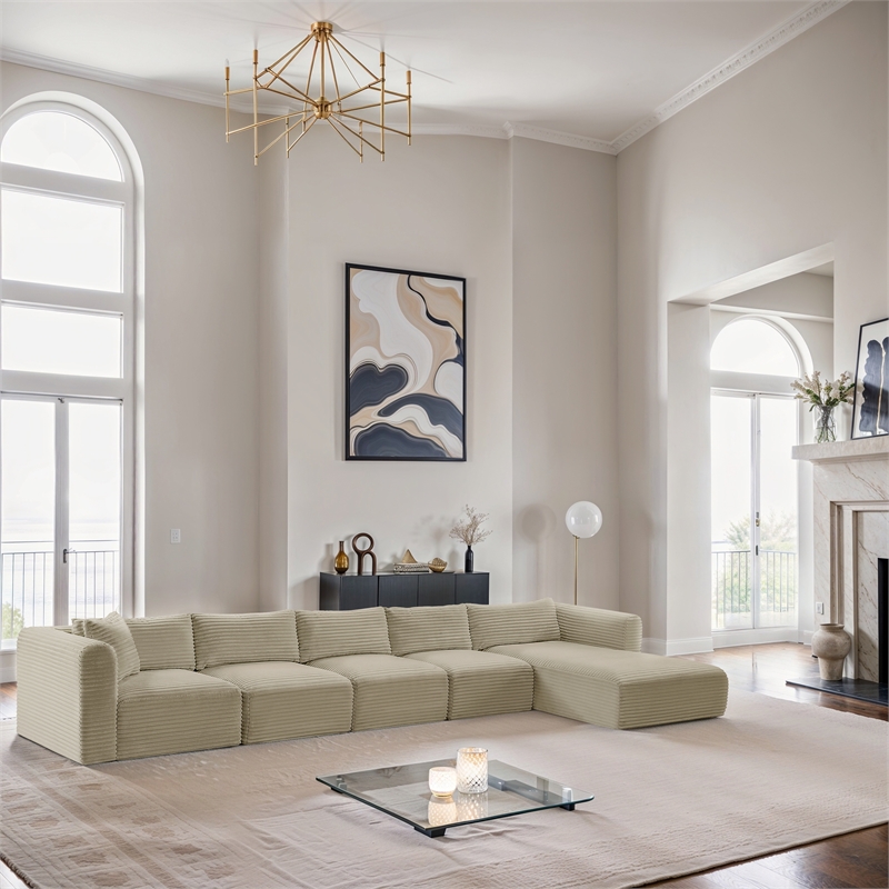 Meridian Furniture 5-Piece Cream Corduroy Performance Fabric Modular Sectional