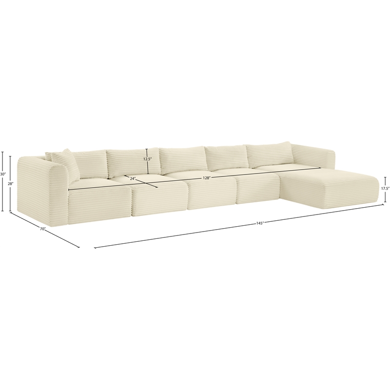Meridian Furniture 5-Piece Cream Corduroy Performance Fabric Modular Sectional