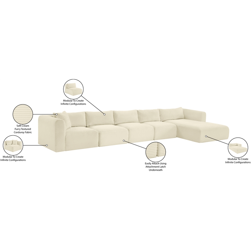 Meridian Furniture 5-Piece Cream Corduroy Performance Fabric Modular Sectional