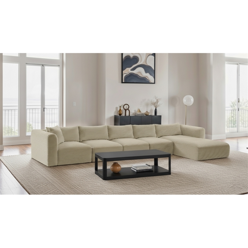 Meridian Furniture 5-Piece Cream Corduroy Performance Fabric Modular Sectional