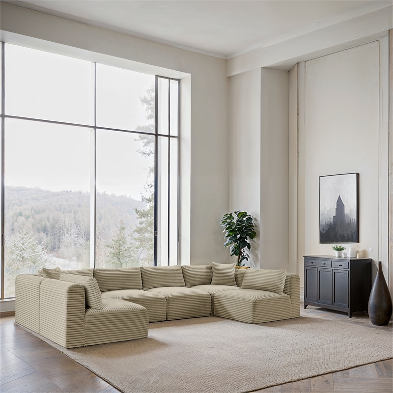 Meridian Furniture 6-Piece Cream Corduroy Performance Fabric Modular Sectional