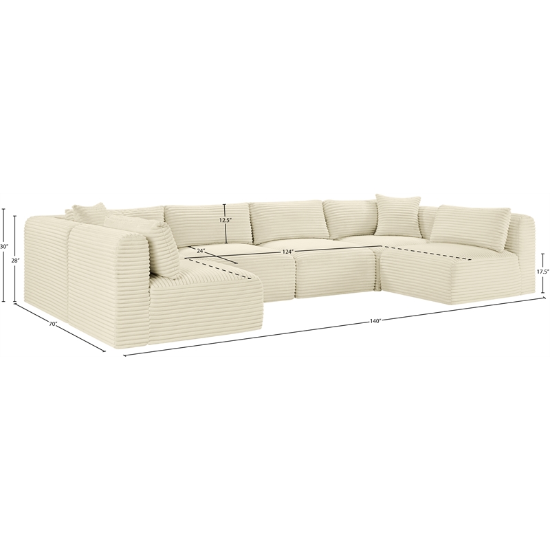 Meridian Furniture 6-Piece Cream Corduroy Performance Fabric Modular Sectional