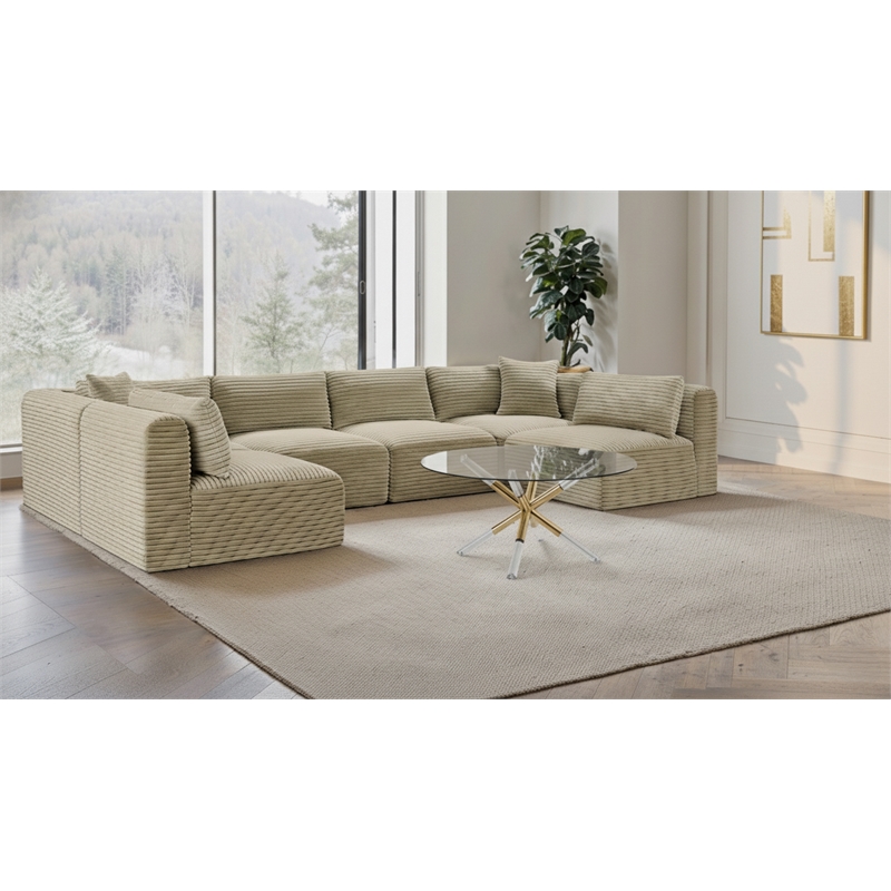 Meridian Furniture 6-Piece Cream Corduroy Performance Fabric Modular Sectional