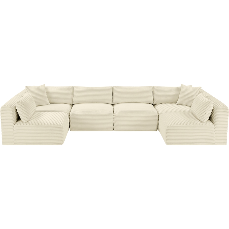 Meridian Furniture 6-Piece Cream Corduroy Performance Fabric Modular Sectional