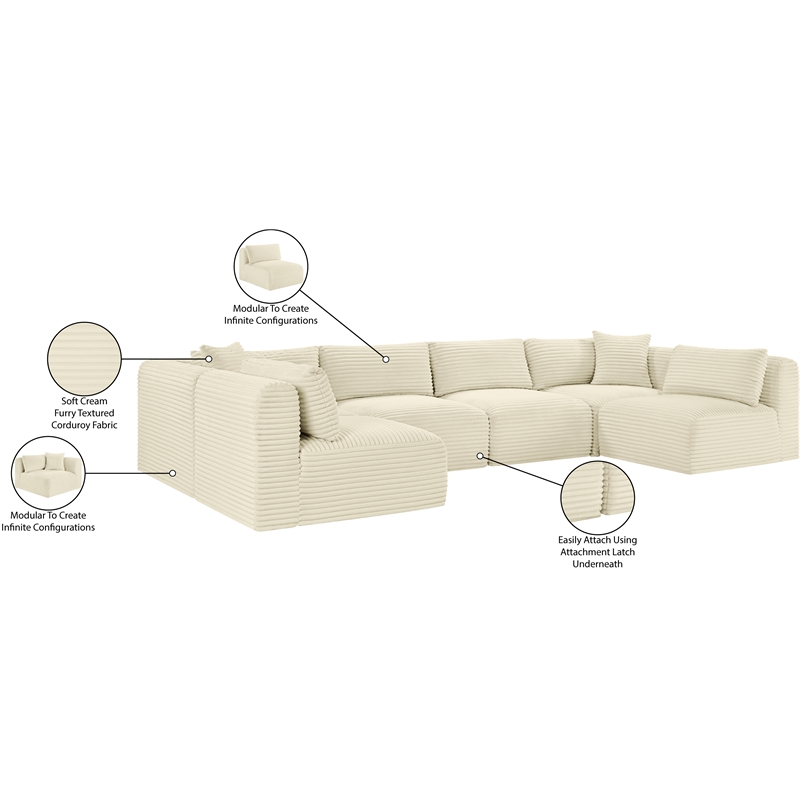 Meridian Furniture 6-Piece Cream Corduroy Performance Fabric Modular Sectional