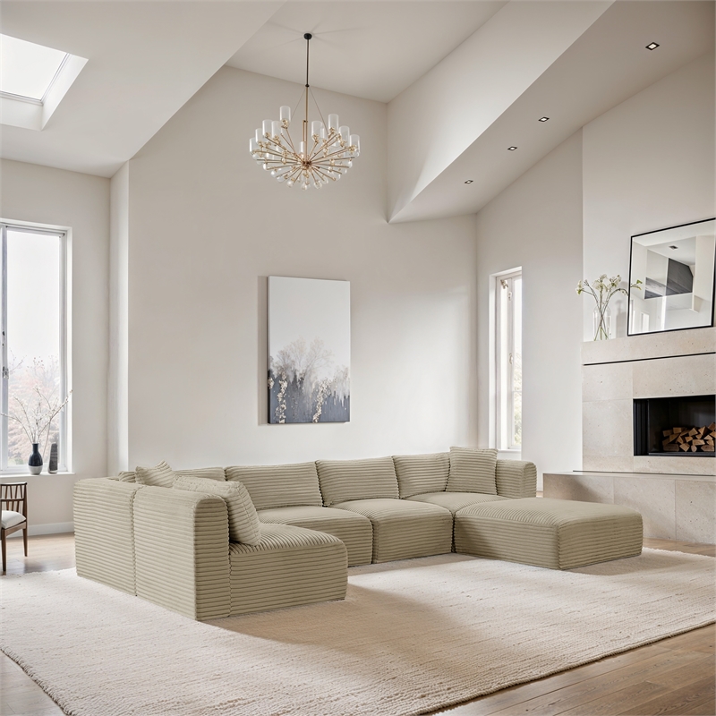 Meridian Furniture 6-Piece Cream Corduroy Performance Fabric Modular Sectional
