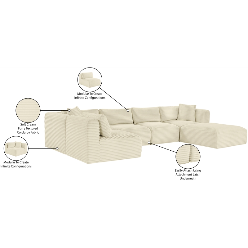 Meridian Furniture 6-Piece Cream Corduroy Performance Fabric Modular Sectional