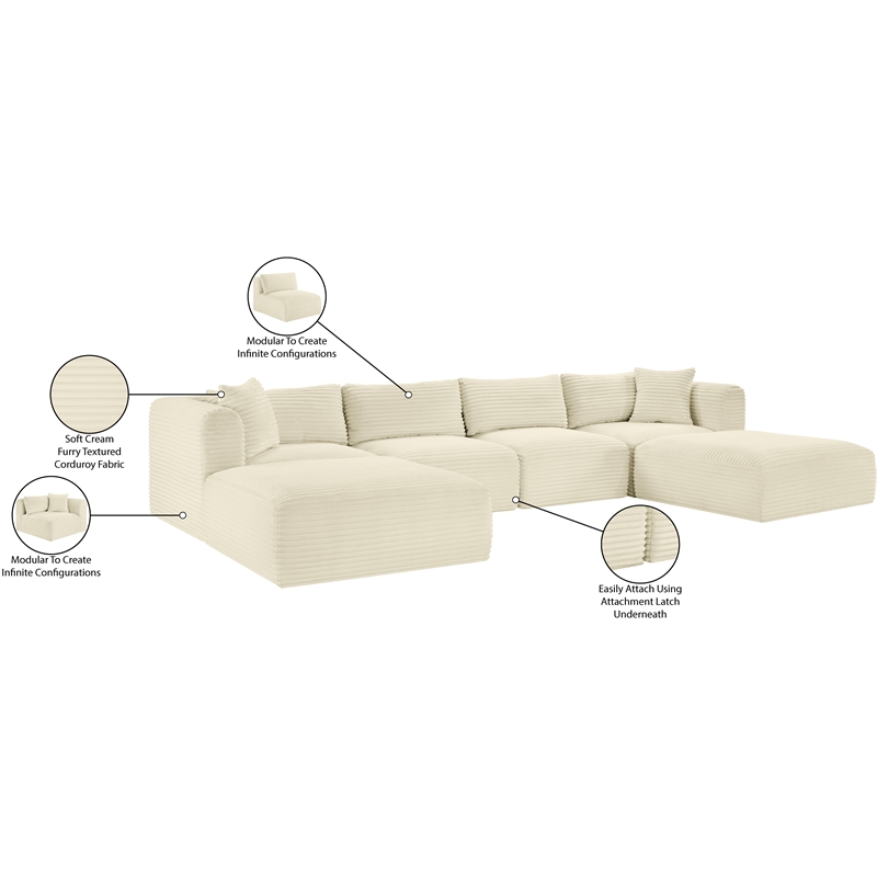 Meridian Furniture 6-Piece Cream Corduroy Performance Fabric Modular Sectional
