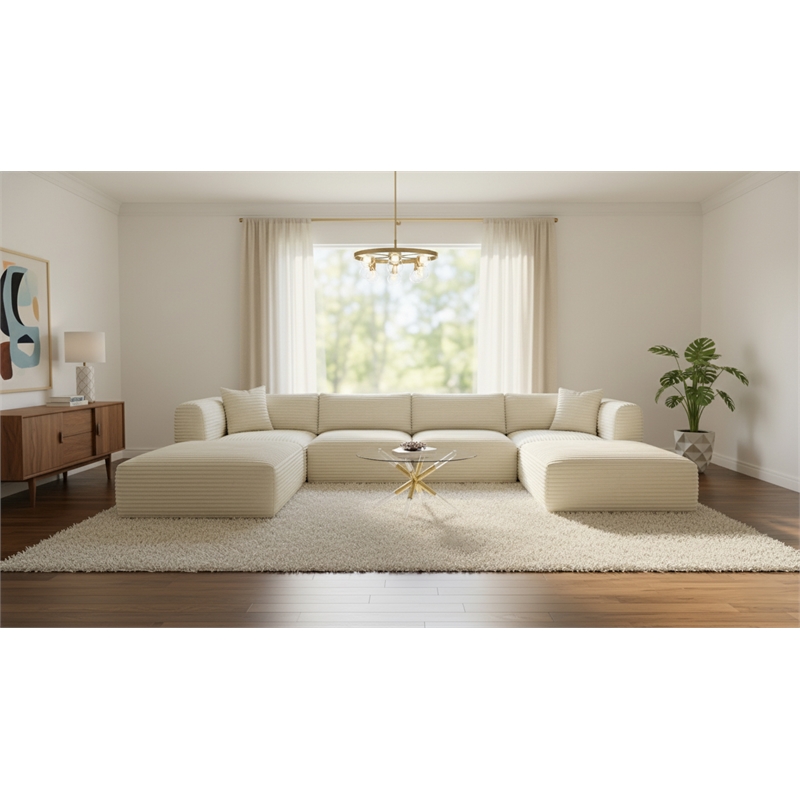 Meridian Furniture 6-Piece Cream Corduroy Performance Fabric Modular Sectional