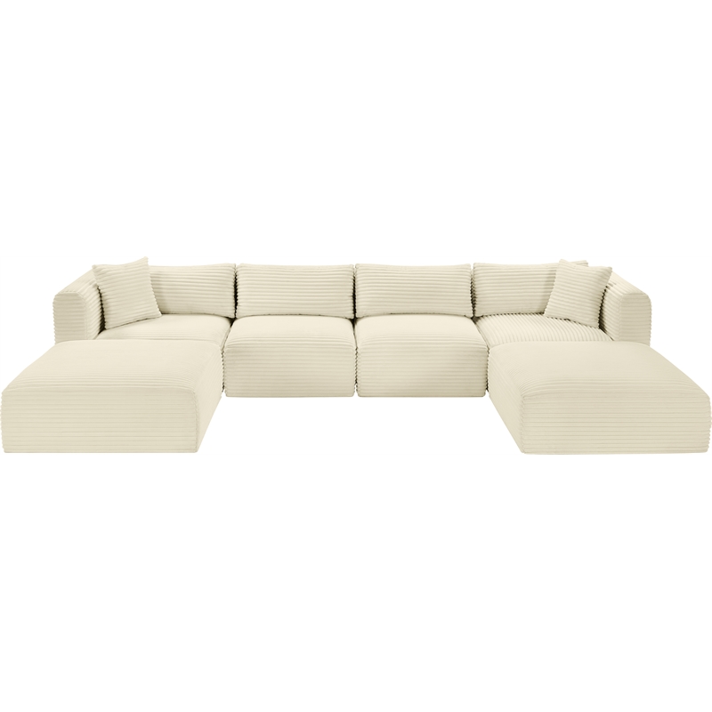 Meridian Furniture 6-Piece Cream Corduroy Performance Fabric Modular Sectional