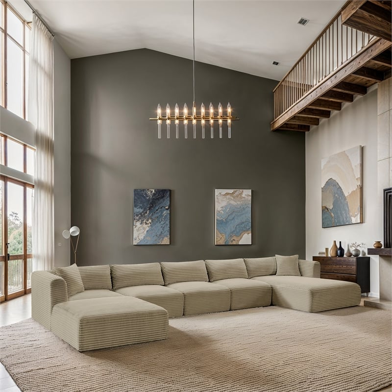 Meridian Furniture 6-Piece Cream Corduroy Performance Fabric Modular Sectional