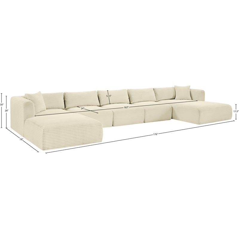 Meridian Furniture 6-Piece Cream Corduroy Performance Fabric Modular Sectional
