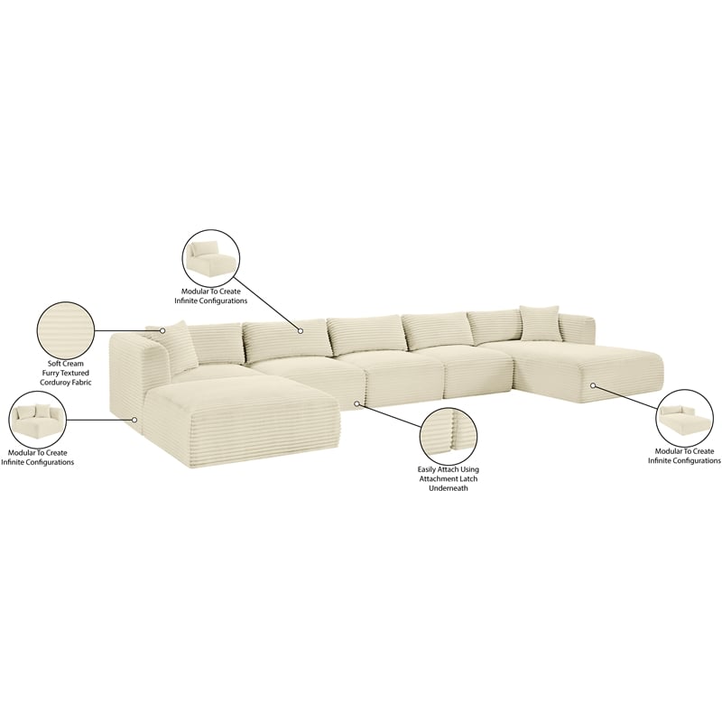 Meridian Furniture 6-Piece Cream Corduroy Performance Fabric Modular Sectional