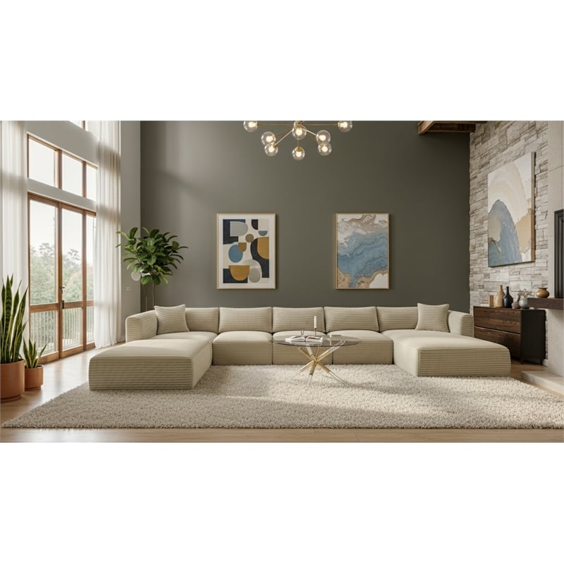 Meridian Furniture 6-Piece Cream Corduroy Performance Fabric Modular Sectional