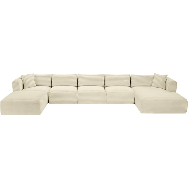 Meridian Furniture 6-Piece Cream Corduroy Performance Fabric Modular Sectional