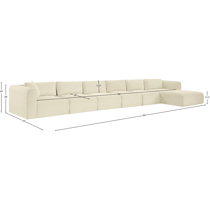 Meridian Furniture 6-Piece Cream Corduroy Performance Fabric Modular Sectional