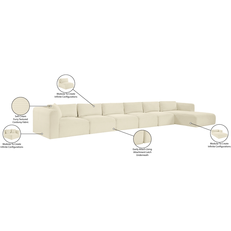 Meridian Furniture 6-Piece Cream Corduroy Performance Fabric Modular Sectional
