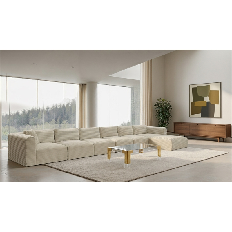 Meridian Furniture 6-Piece Cream Corduroy Performance Fabric Modular Sectional