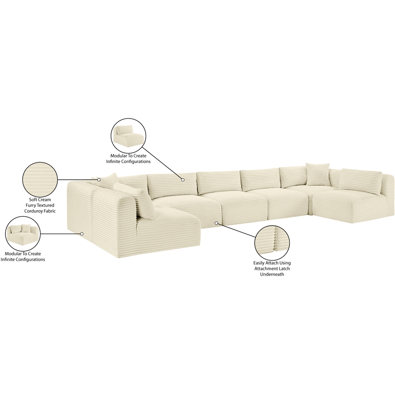 meridian furniture 7-piece cream corduroy performance fabric modular sectional