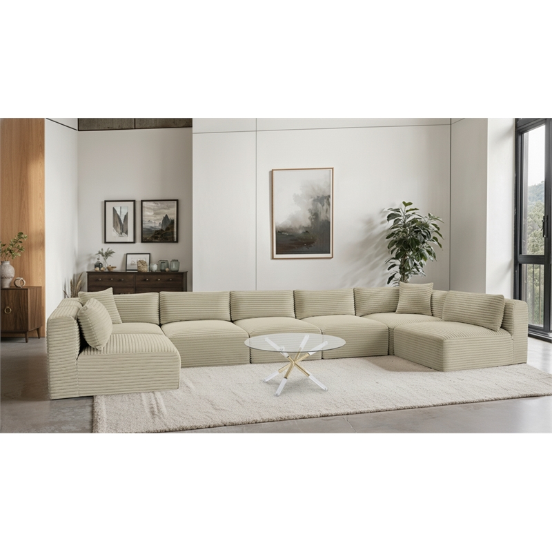 meridian furniture 7-piece cream corduroy performance fabric modular sectional