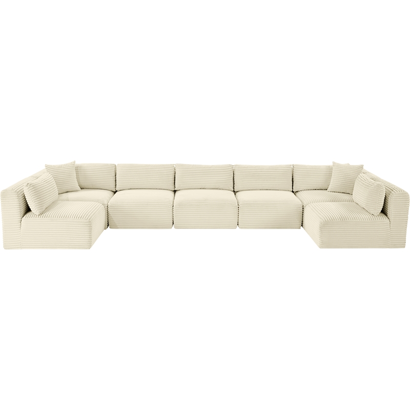 meridian furniture 7-piece cream corduroy performance fabric modular sectional