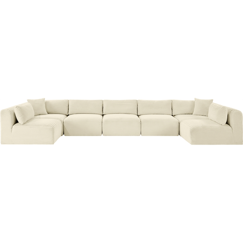 meridian furniture 7-piece cream corduroy performance fabric modular sectional