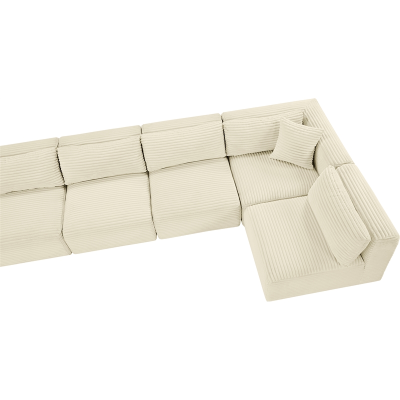 meridian furniture 7-piece cream corduroy performance fabric modular sectional