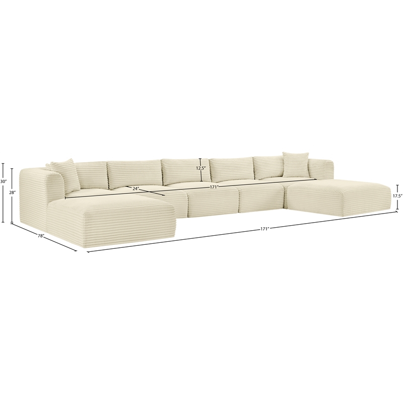Meridian Furniture 7-Piece Cream Corduroy Performance Fabric Modular Sectional