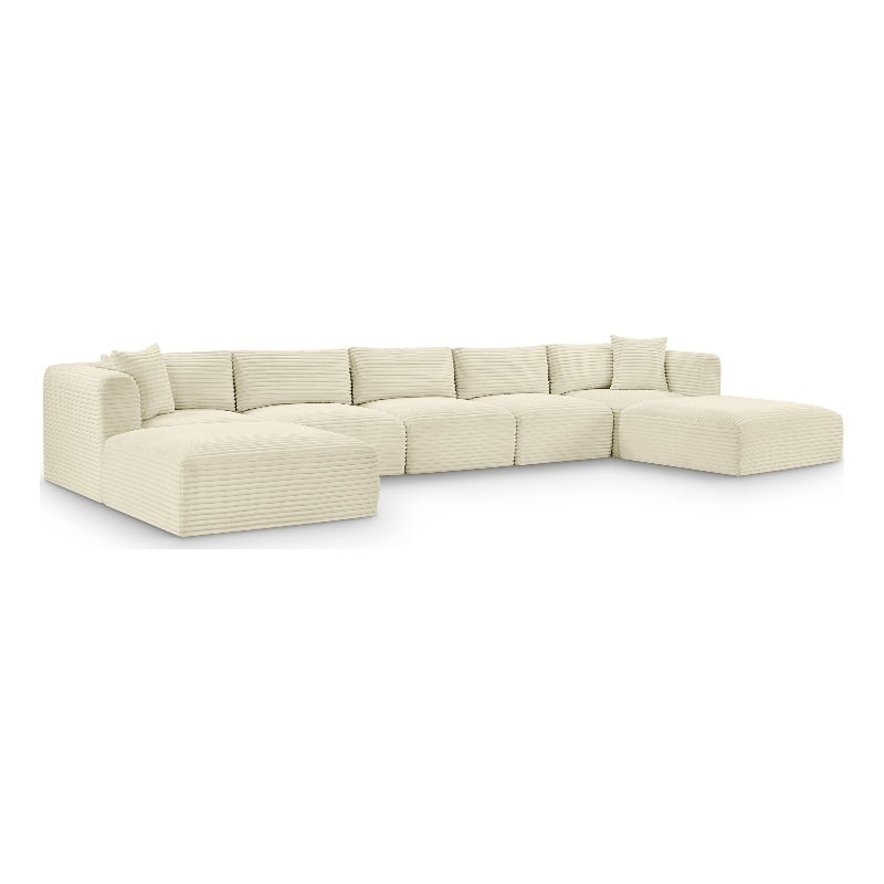 Meridian Furniture 7-Piece Cream Corduroy Performance Fabric Modular Sectional