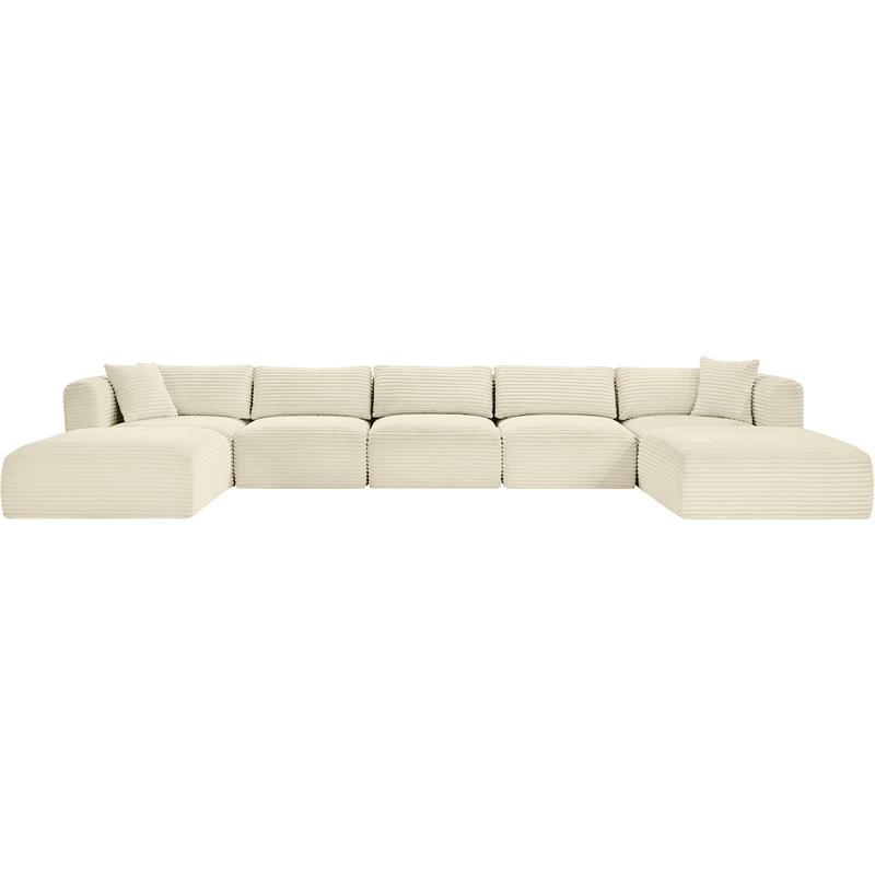 Meridian Furniture 7-Piece Cream Corduroy Performance Fabric Modular Sectional