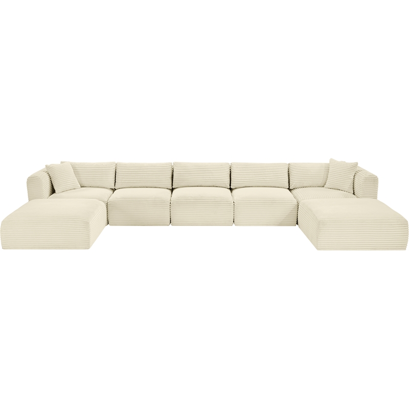 Meridian Furniture 7-Piece Cream Corduroy Performance Fabric Modular Sectional