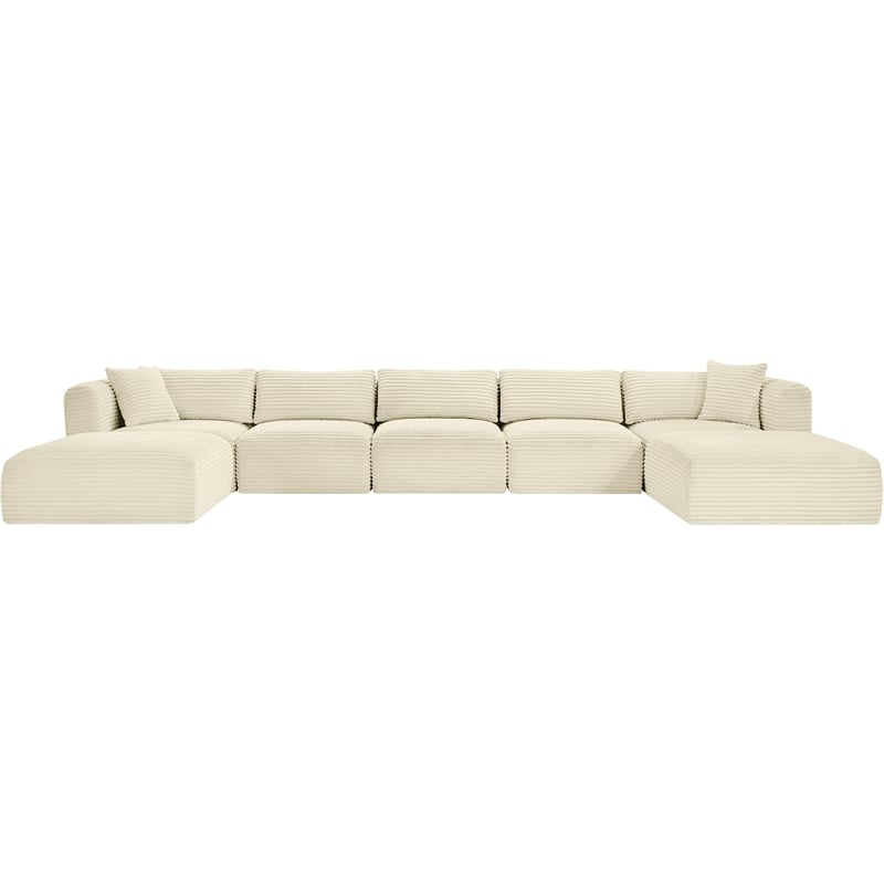 Meridian Furniture 7-Piece Cream Corduroy Performance Fabric Modular Sectional