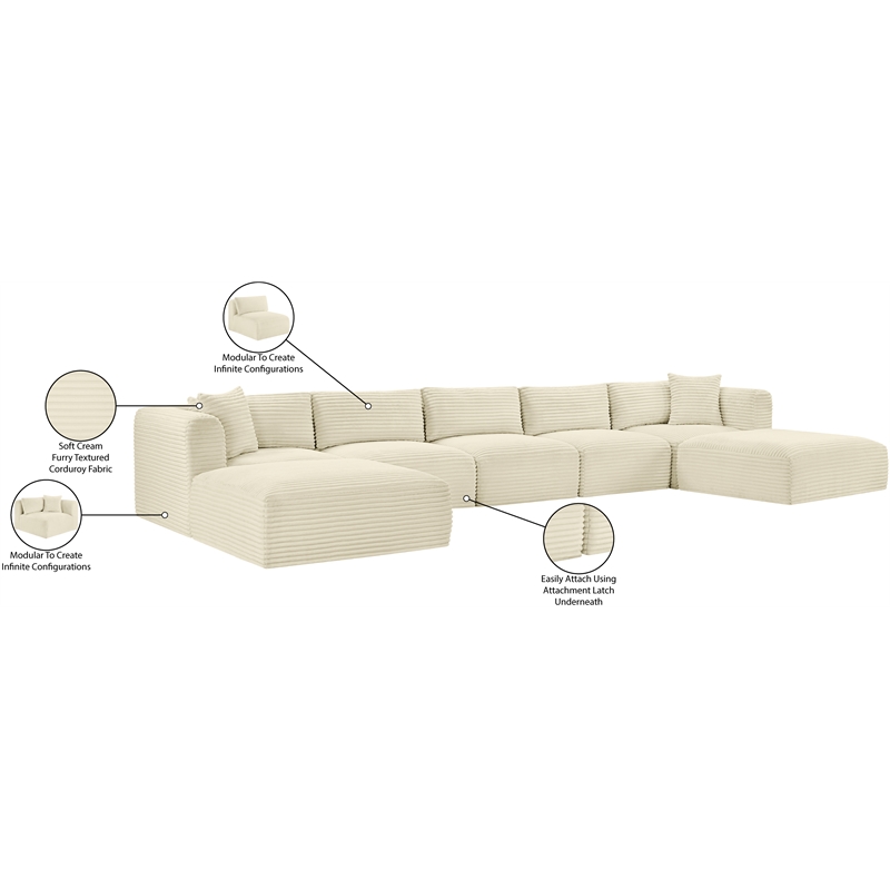 Meridian Furniture 7-Piece Cream Corduroy Performance Fabric Modular Sectional