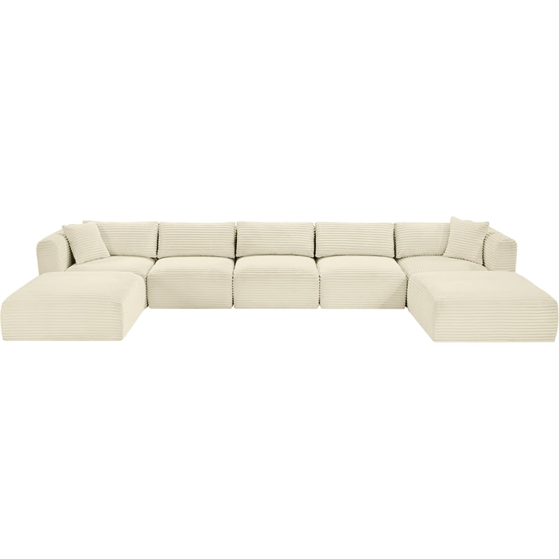 Meridian Furniture 7-Piece Cream Corduroy Performance Fabric Modular Sectional